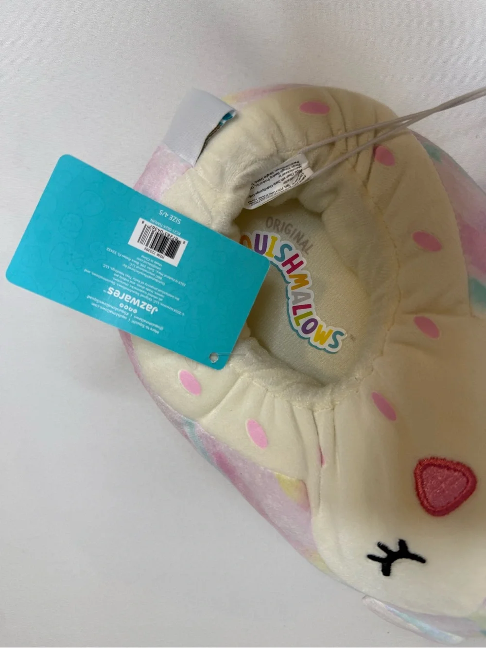 Squishmallows Cream and Pastel Multicolor Owl Plush Slippers 4-5
